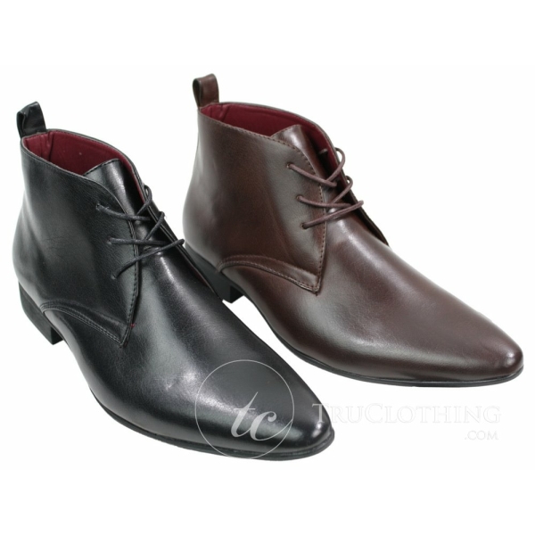 Mens Black Brown Leather Ankle Boots Italian Smart Chesea Dealer Slip On