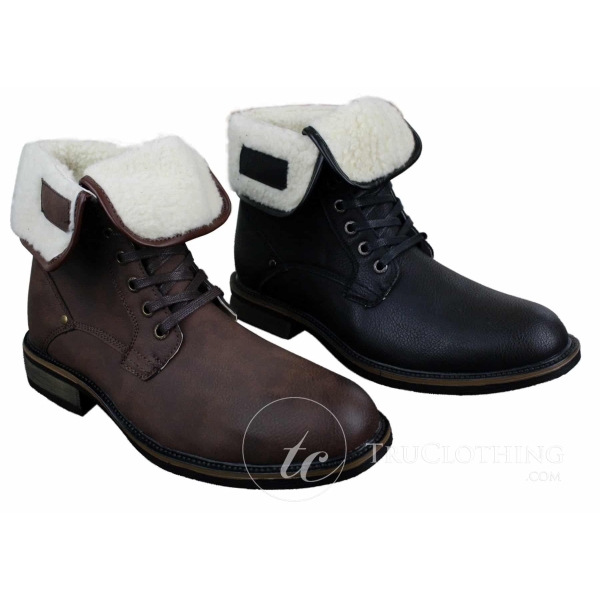 Mens Black Brown Military Ankle Leather Fleece Fur Lined Casual Army Combat Boots