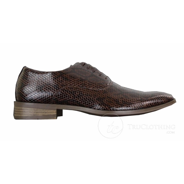 Elong EL0536 - Mens Laced Brown Black Snake Shiny Patent Leather Lined Smart Formal Shoes Classic