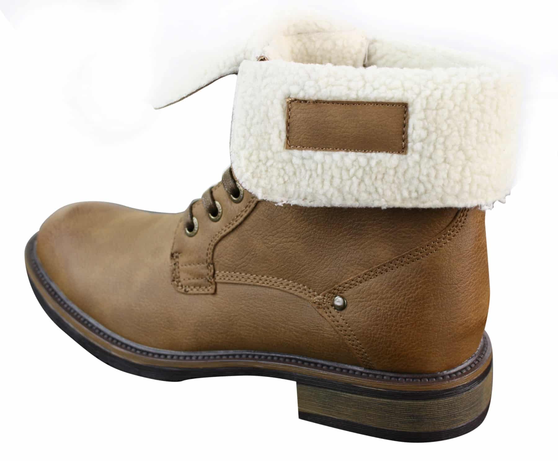 Mens Tan Brown Military Ankle Leather Fleece Fur Lined Casual Army ...