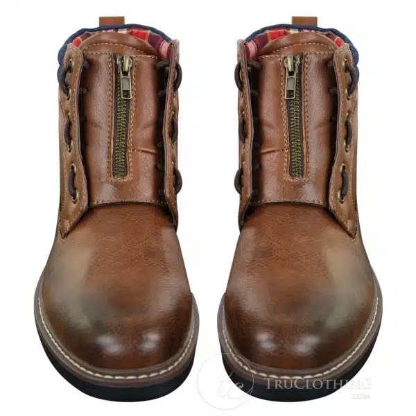 Elong EL0653 - Mens Zip Laced Casual Punk Rock Goth Emo Ankle Boots Brown Black Leather