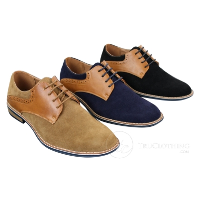 Elong K23 - Mens Suede Leather Laced Shoes Smart Casual Tan Brown PU Comfort Fit Round Toe