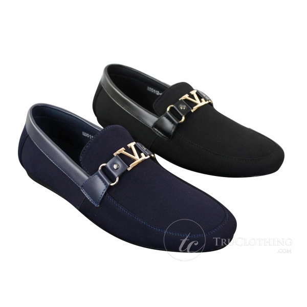 Fiorello HD0112-03 - Mens Iconic Black Navy Italian Design Slip On Smart Casual Loafers Mocassins Driving Shoes