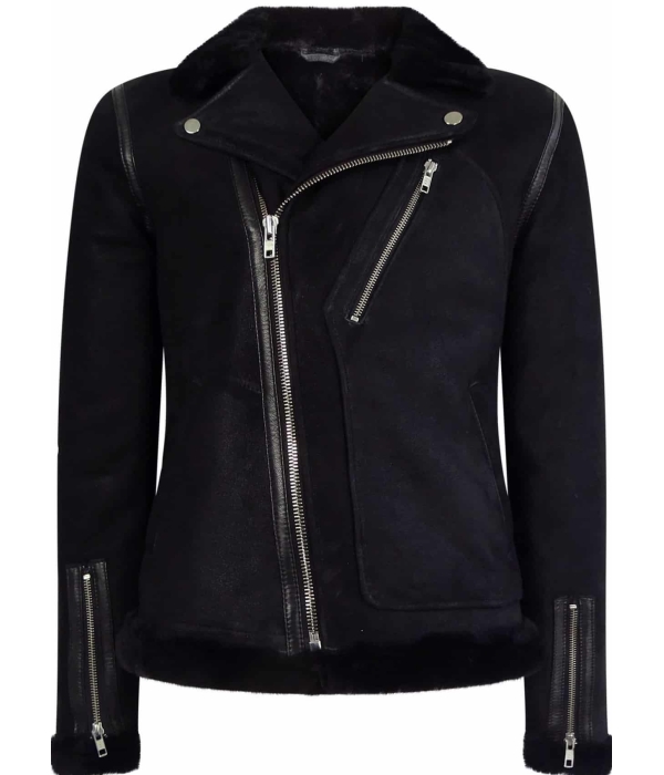 Men's Black Sheepskin Brando Biker Jacket