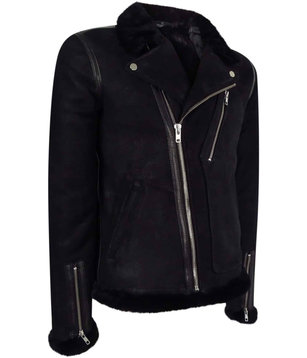 Men's Black Sheepskin Brando Biker Jacket