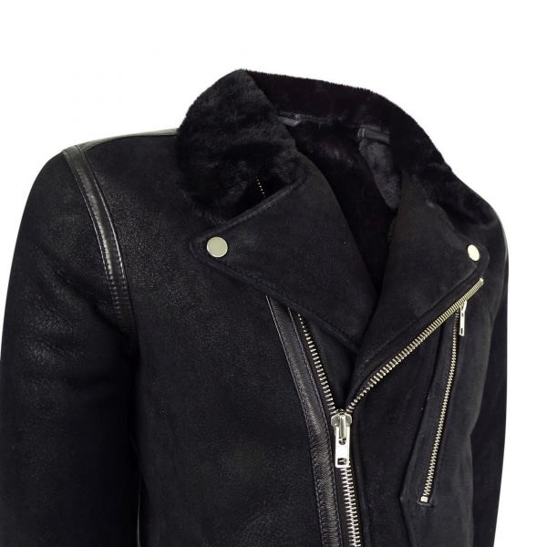 Men's Black Sheepskin Brando Biker Jacket