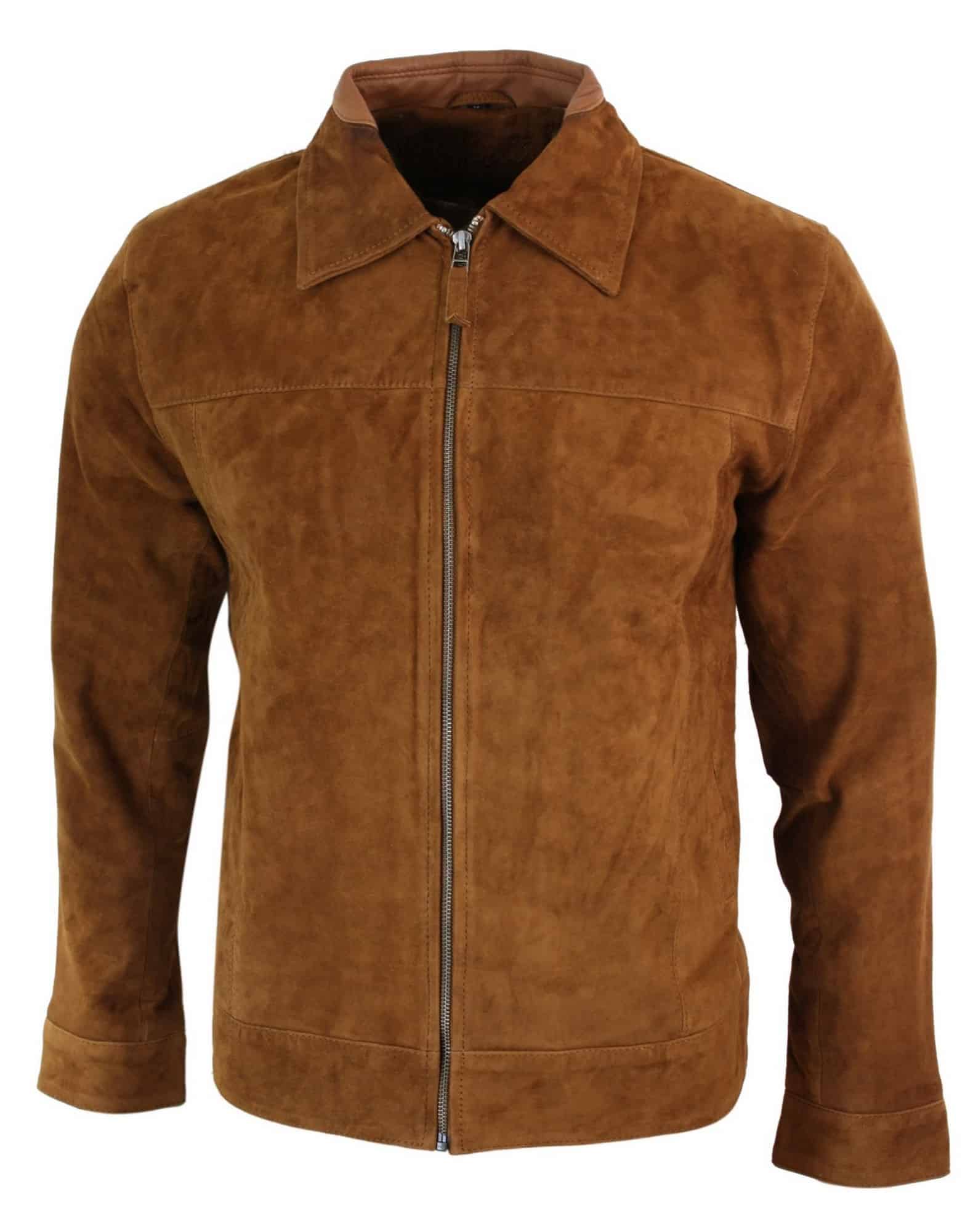 Infinity G500 Suede - Mens Real Leather Classic Zip Jacket Camel Turn ...