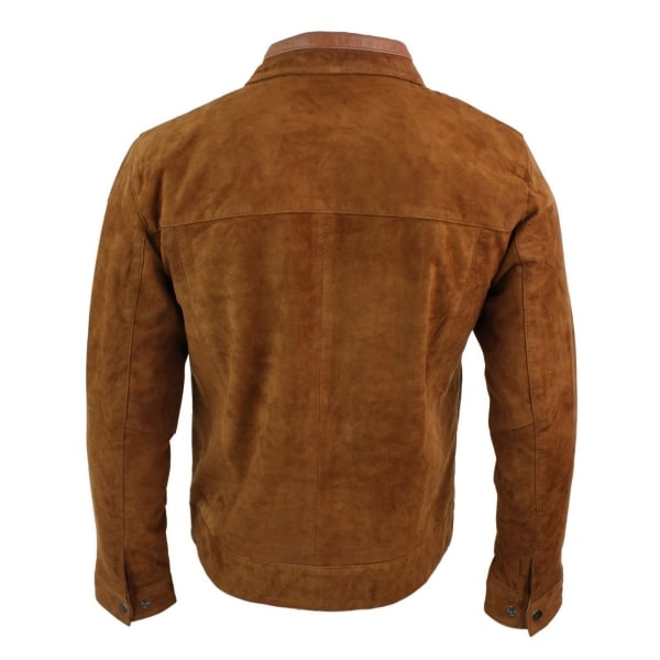 Infinity G500 Suede - Mens Real Leather Classic Zip Jacket Camel Turn Down Collar Vintage Retro