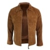 Infinity G500 Suede - Mens Real Leather Classic Zip Jacket Camel Turn Down Collar Vintage Retro