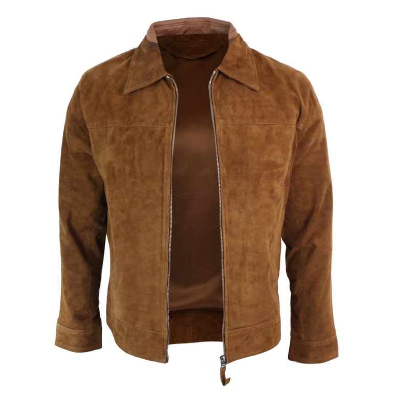 Infinity G500 Suede - Mens Real Leather Classic Zip Jacket Camel Turn ...