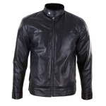 Black Real Leather Mens Biker Jacket - XS