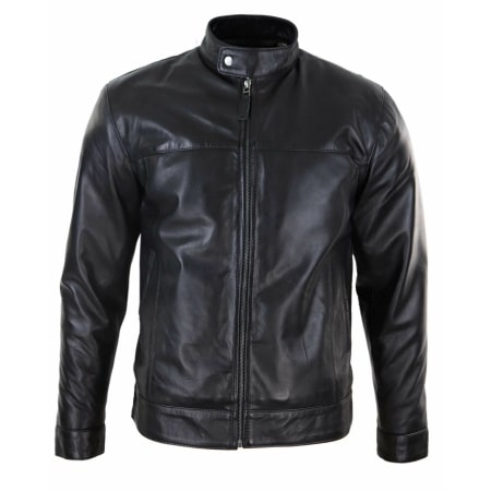 Black Real Leather Mens Biker Jacket: Buy Online - Happy Gentleman