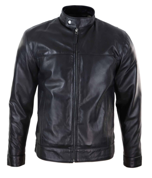 Black Real Leather Mens Biker Jacket: Buy Online - Happy Gentleman