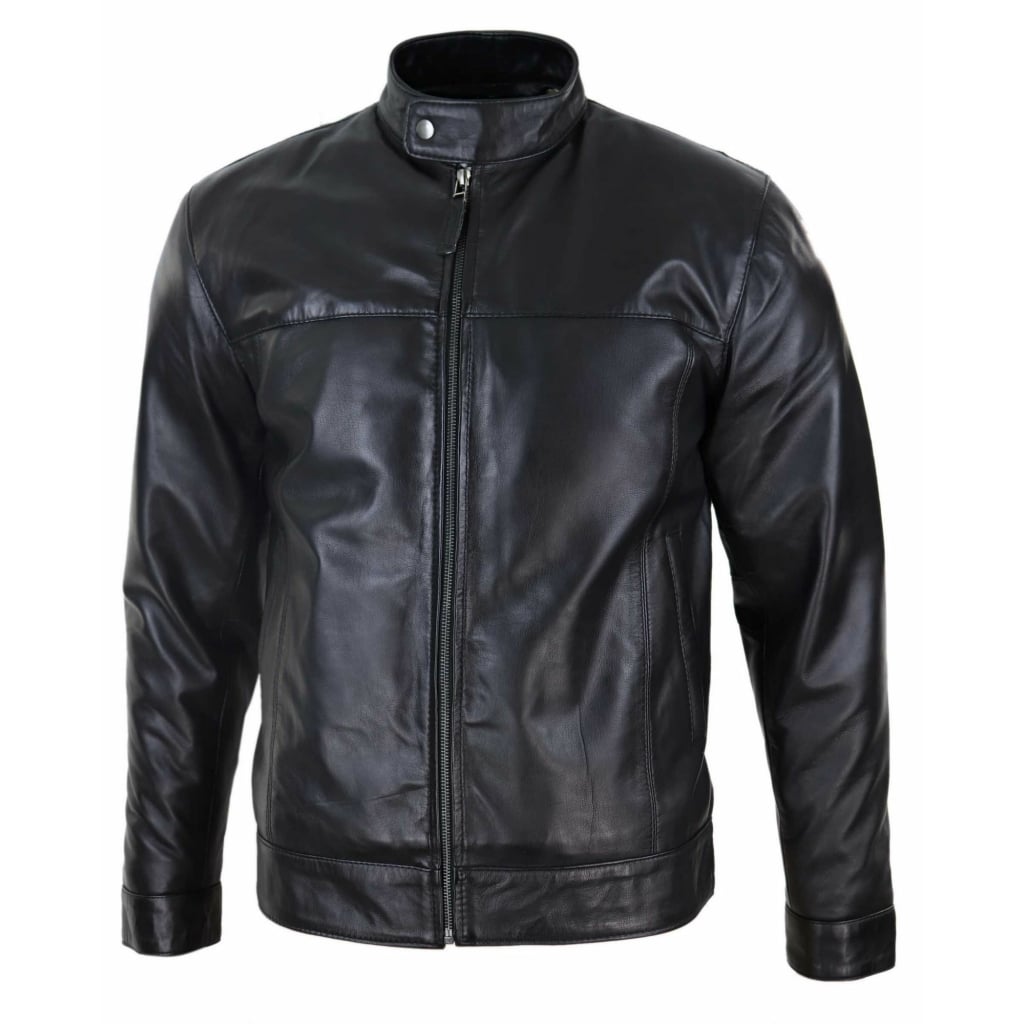 Black Real Leather Mens Biker Jacket: Buy Online - Happy Gentleman