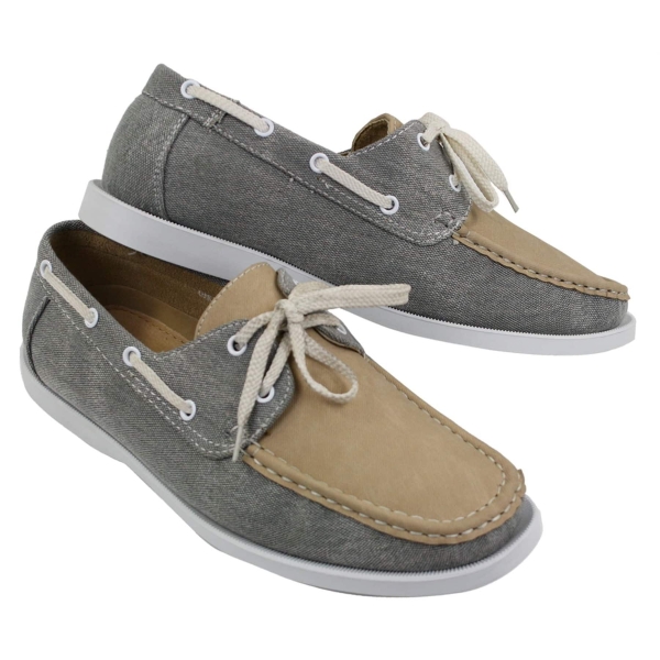 Mens Retro Denim Style Vintage Deck Boat Shoes Smart Casual Laced Navy Washed