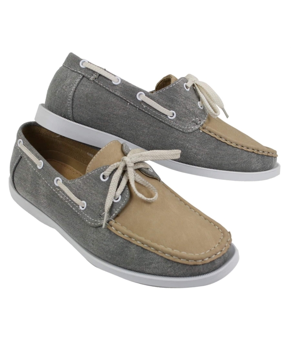 Mens Retro Denim Style Vintage Deck Boat Shoes Smart Casual Laced Navy Washed