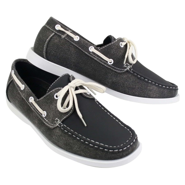 Mens Retro Denim Style Vintage Deck Boat Shoes Smart Casual Laced Navy Washed