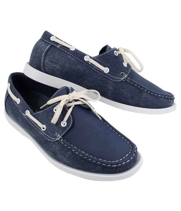 Mens Retro Denim Style Vintage Deck Boat Shoes Smart Casual Laced Navy Washed