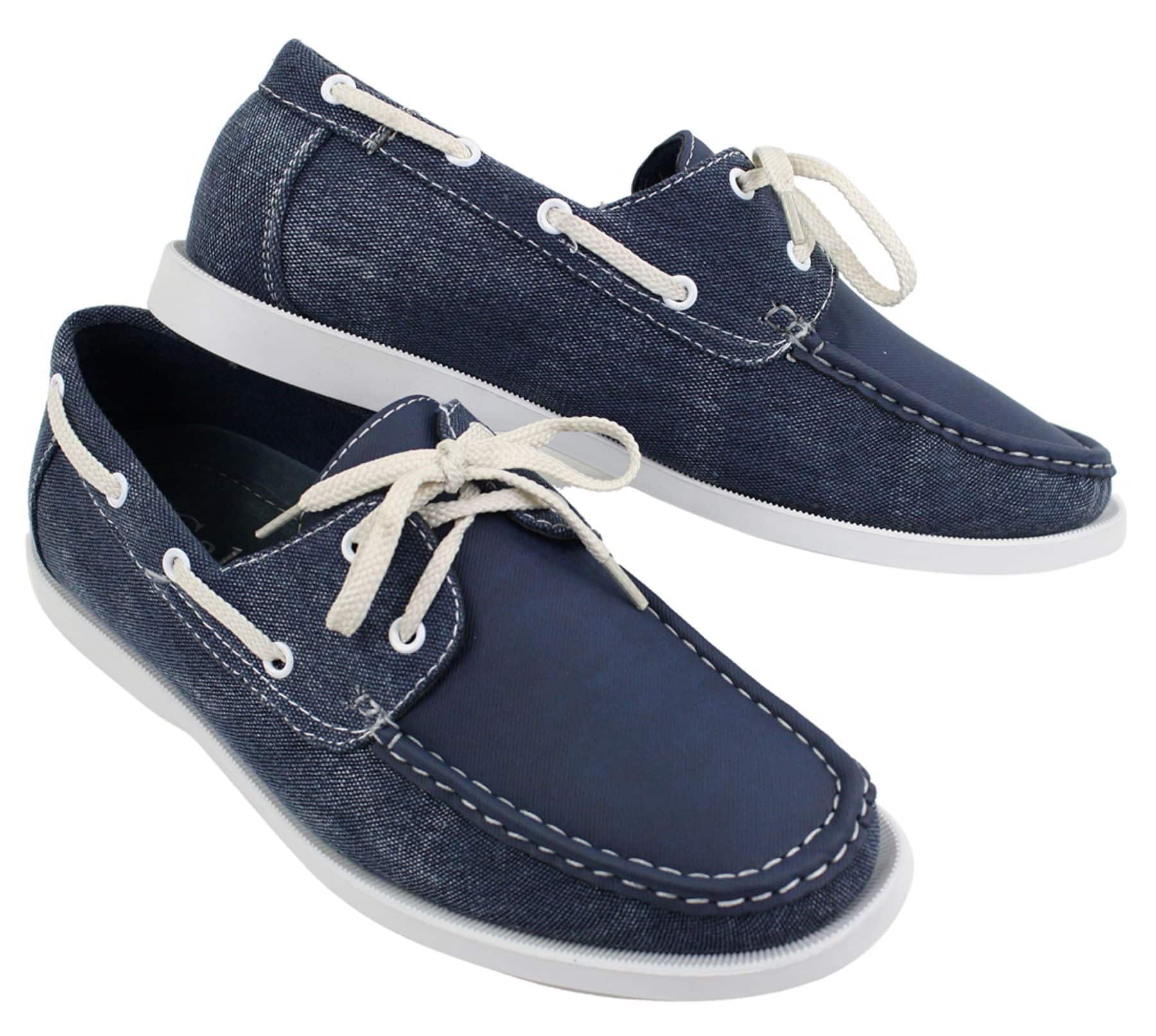 Mens Retro Denim Style Vintage Deck Boat Shoes Smart Casual Laced Navy ...