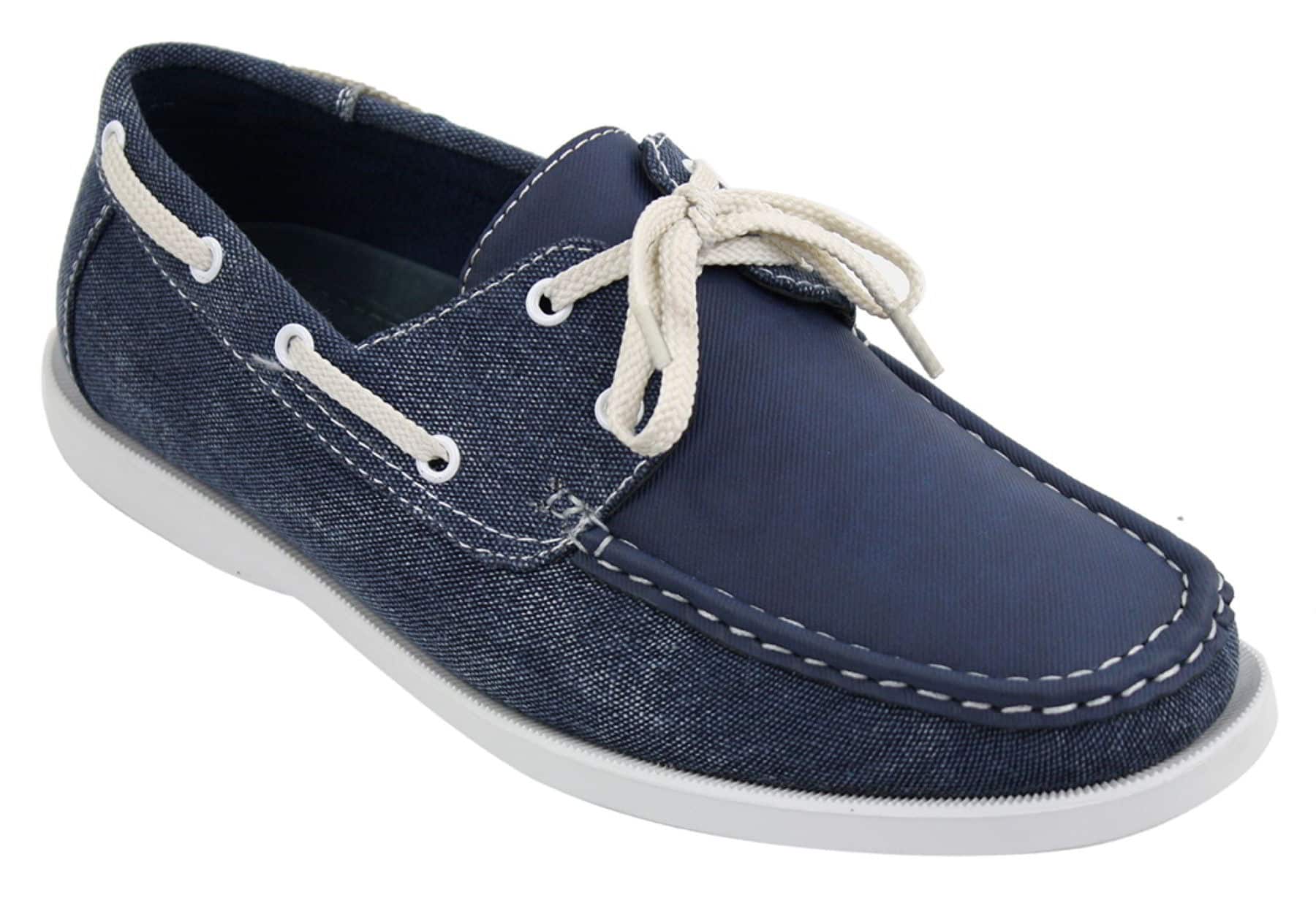 Mens Retro Denim Style Vintage Deck Boat Shoes Smart Casual Laced Navy ...