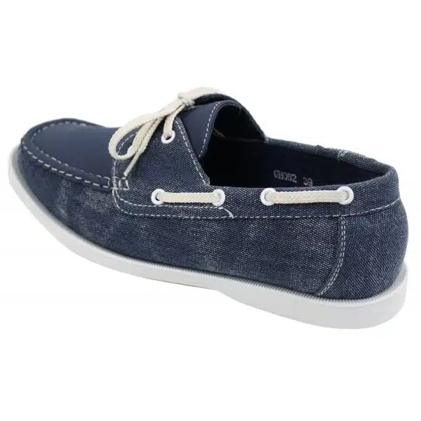 Mens Retro Denim Style Vintage Deck Boat Shoes Smart Casual Laced Navy Washed