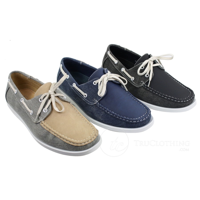 Mens Retro Denim Style Vintage Deck Boat Shoes Smart Casual Laced Navy Washed Buy Online