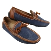 Mens Slip On Denim Leather Lace Moccasin Shoes Smart Casual Italian Tan Navy