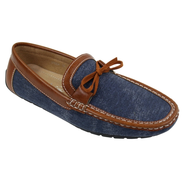 Mens Slip On Denim Leather Lace Moccasin Shoes Smart Casual Italian Tan Navy