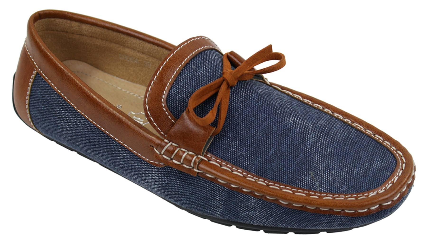 galax gh064 mens slip on denim leather lace moccasin shoes smart casual italian tan navy blue 2 5