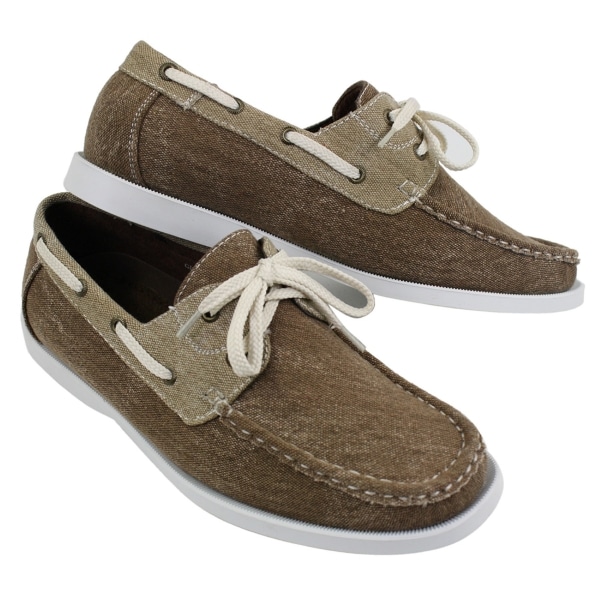 Mens Denim Canvas Retro Laced Moccasin Boat Deck Shoes Washed Navy Beige