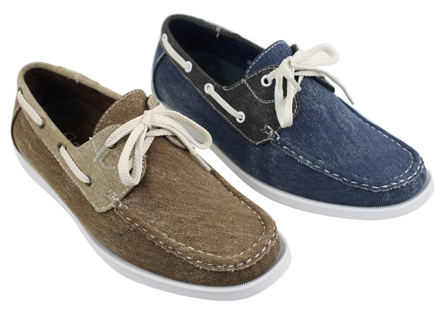 Mens Denim Canvas Retro Laced Moccasin Boat Deck Shoes Washed Navy ...