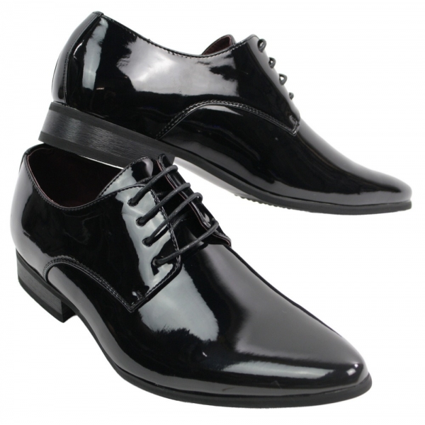 Mens Laced Smart Leather Lined Shoes Office Party Wedding Italian Design Patent Shiny