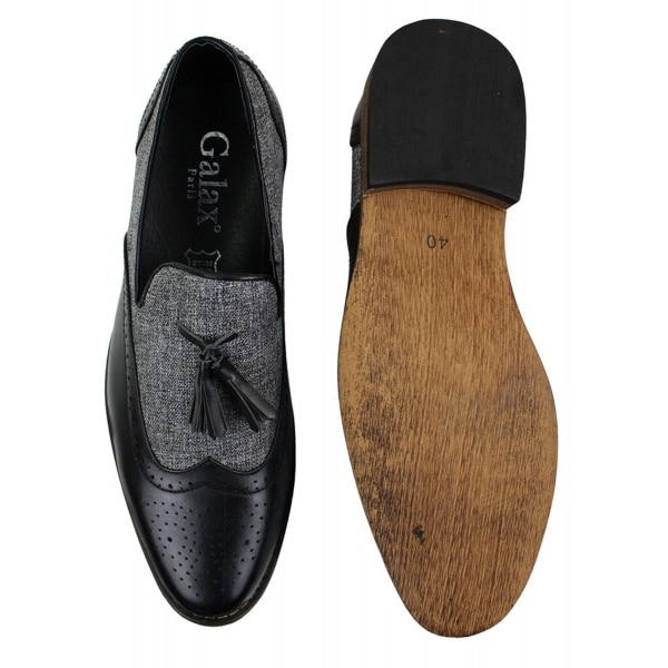 Mens Tweed & Leather Loafers Driving Shoes Slip On Tassle Design Vintage Retro