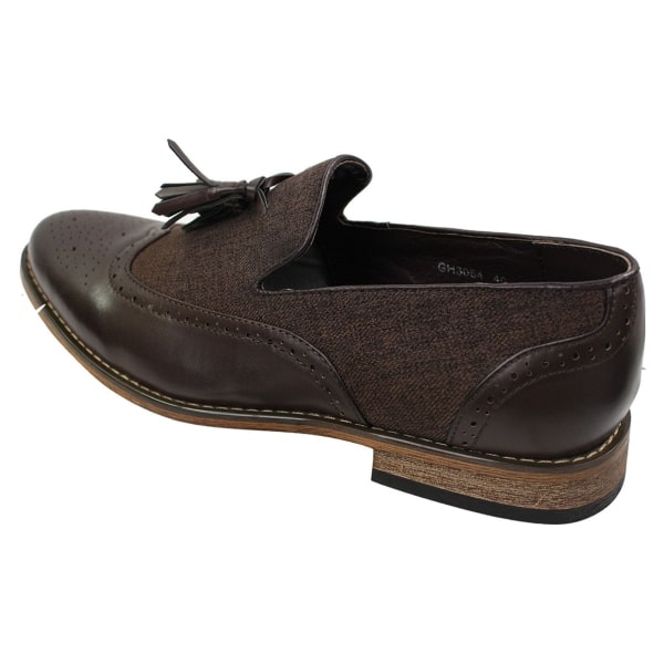 Mens Tweed & Leather Loafers Driving Shoes Slip On Tassle Design Vintage Retro