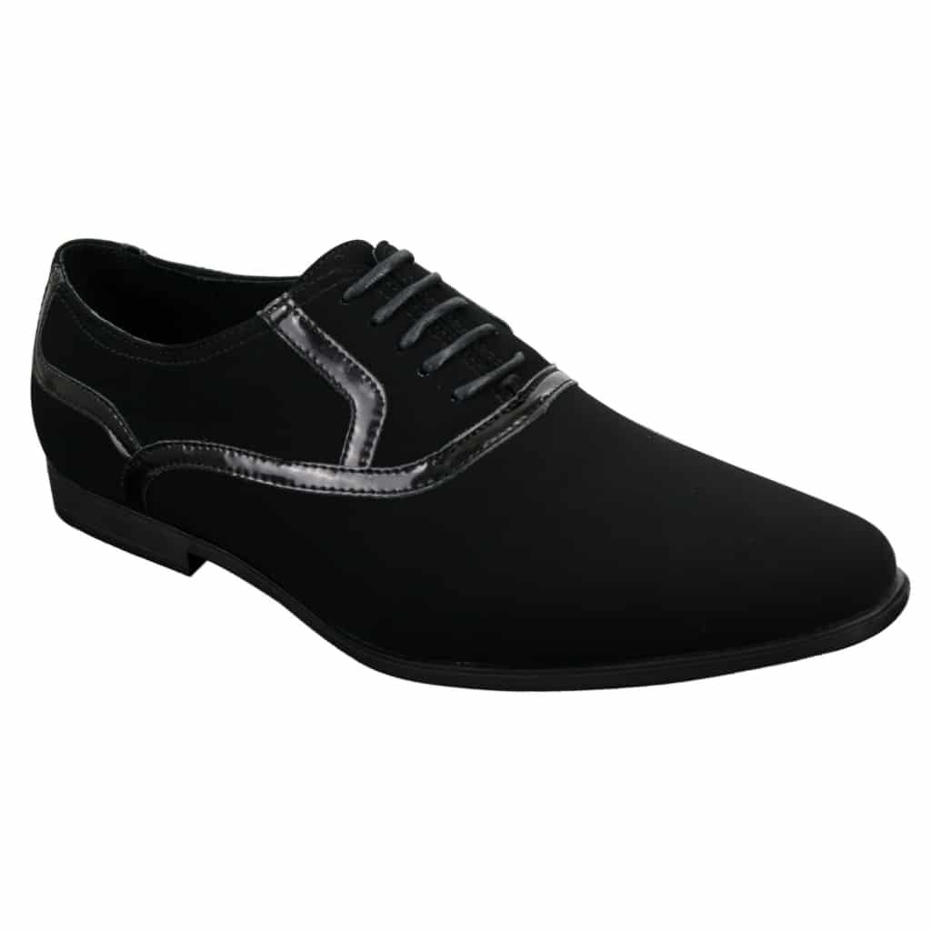 Mens Laced Black Shoes Smart Casual Suede Shiny Patent Leather Trim ...
