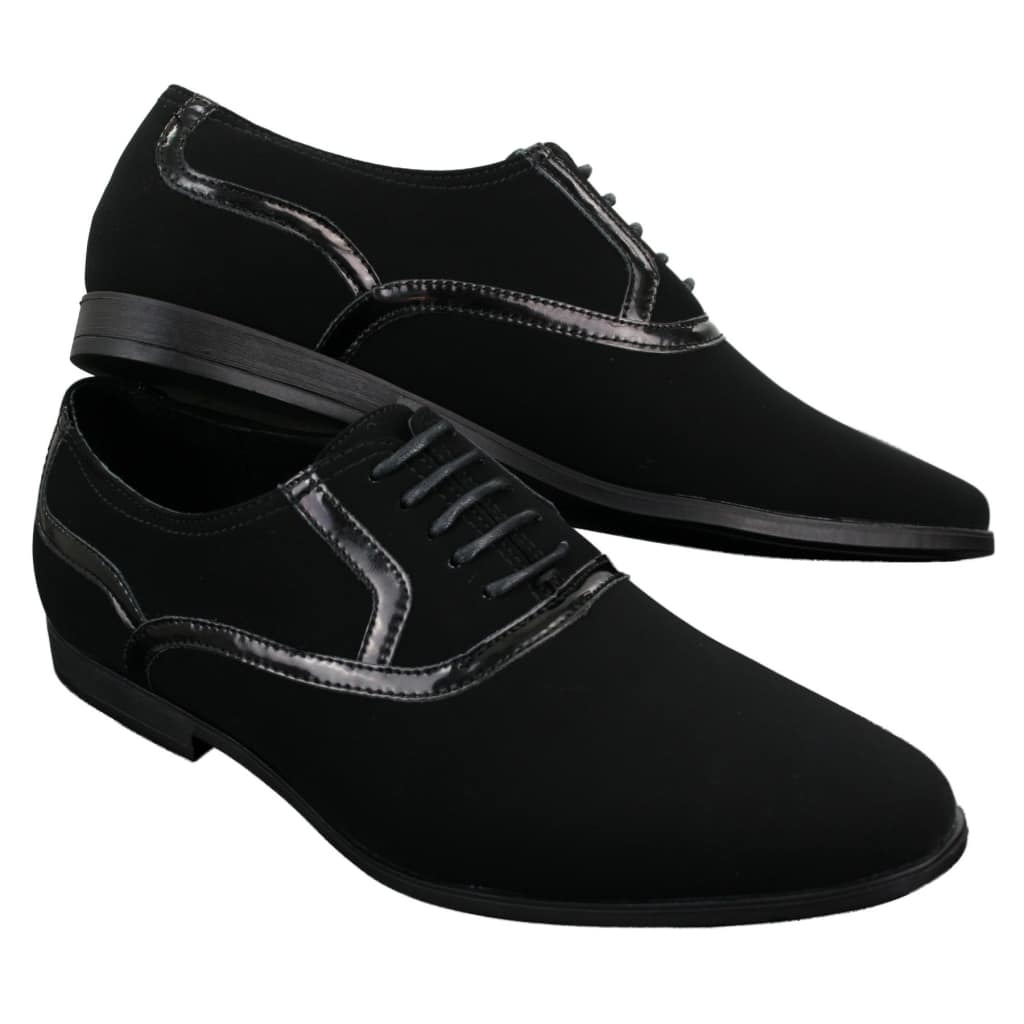 Mens Laced Black Shoes Smart Casual Suede Shiny Patent Leather Trim ...