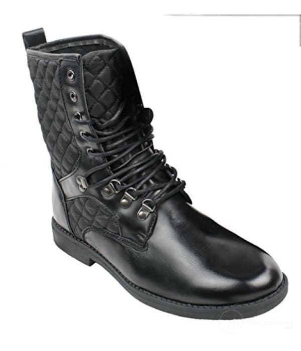 Mens Black Leather Lined Italian Boots Laced Casual Diamond Design