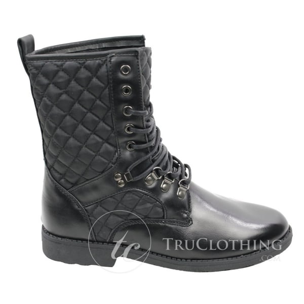 Mens Black Leather Lined Italian Boots Laced Casual Diamond Design