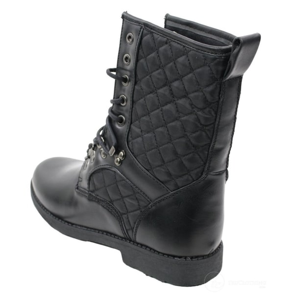 Mens Black Leather Lined Italian Boots Laced Casual Diamond Design