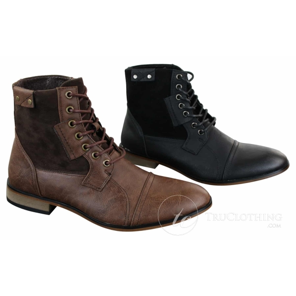 Galax GLX3516 Mens Retro Vintage Urban Ankle Boots Slim Leather Suede Laced Smart Casual