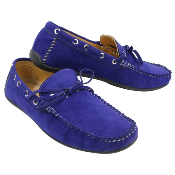 Mens Deck Boat Moccasin Suede Leather Lace Up Shoes Italian Brown Blue