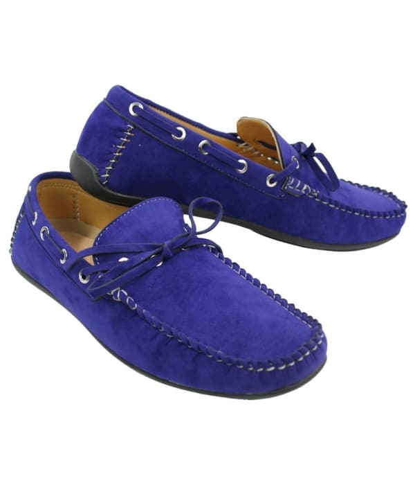 Mens Deck Boat Moccasin Suede Leather Lace Up Shoes Italian Brown Blue