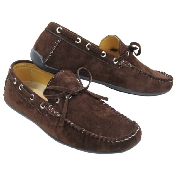 Mens Deck Boat Moccasin Suede Leather Lace Up Shoes Italian Brown Blue