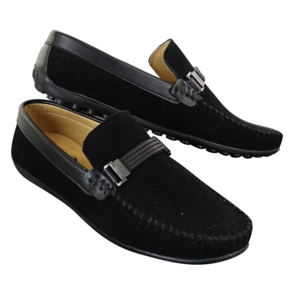 Galax ZD71 - Mens Slip On Suede PU Leather Driving Shoes Buckle Moccasin Casual