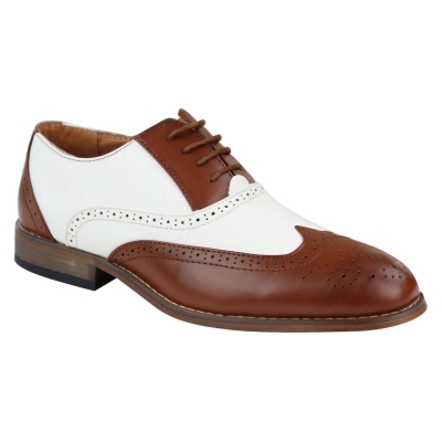 Mens Brown/White Brogue Shoes
