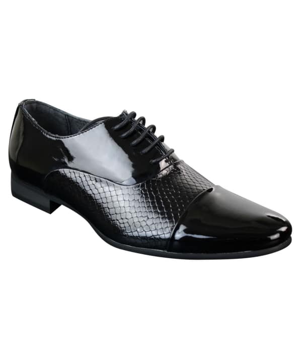 Mens Laced Smart Shiny Patent Snake Skin Italian Design Leather Shoes Black White