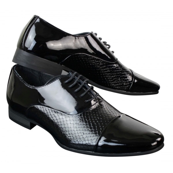 Mens Laced Smart Shiny Patent Snake Skin Italian Design Leather Shoes Black White