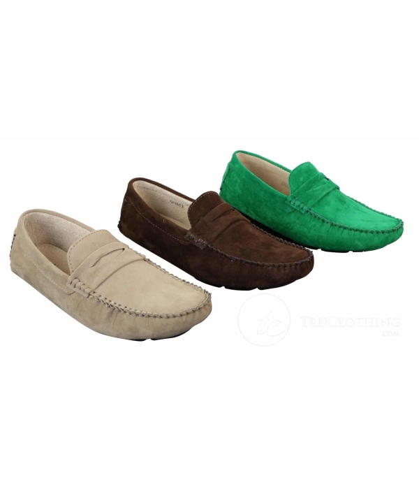 Mens Slip On Suede Leather Shoes Moccasin Loafers Smart Casual Brown Beige