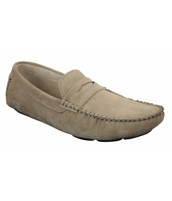 Mens Slip On Suede Leather Shoes Moccasin Loafers Smart Casual Brown Beige