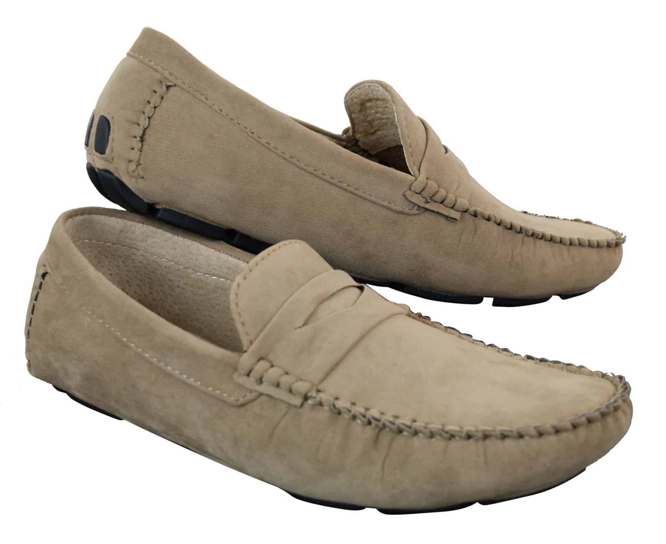 Mens Slip On Suede Leather Shoes Moccasin Loafers Smart Casual Brown ...